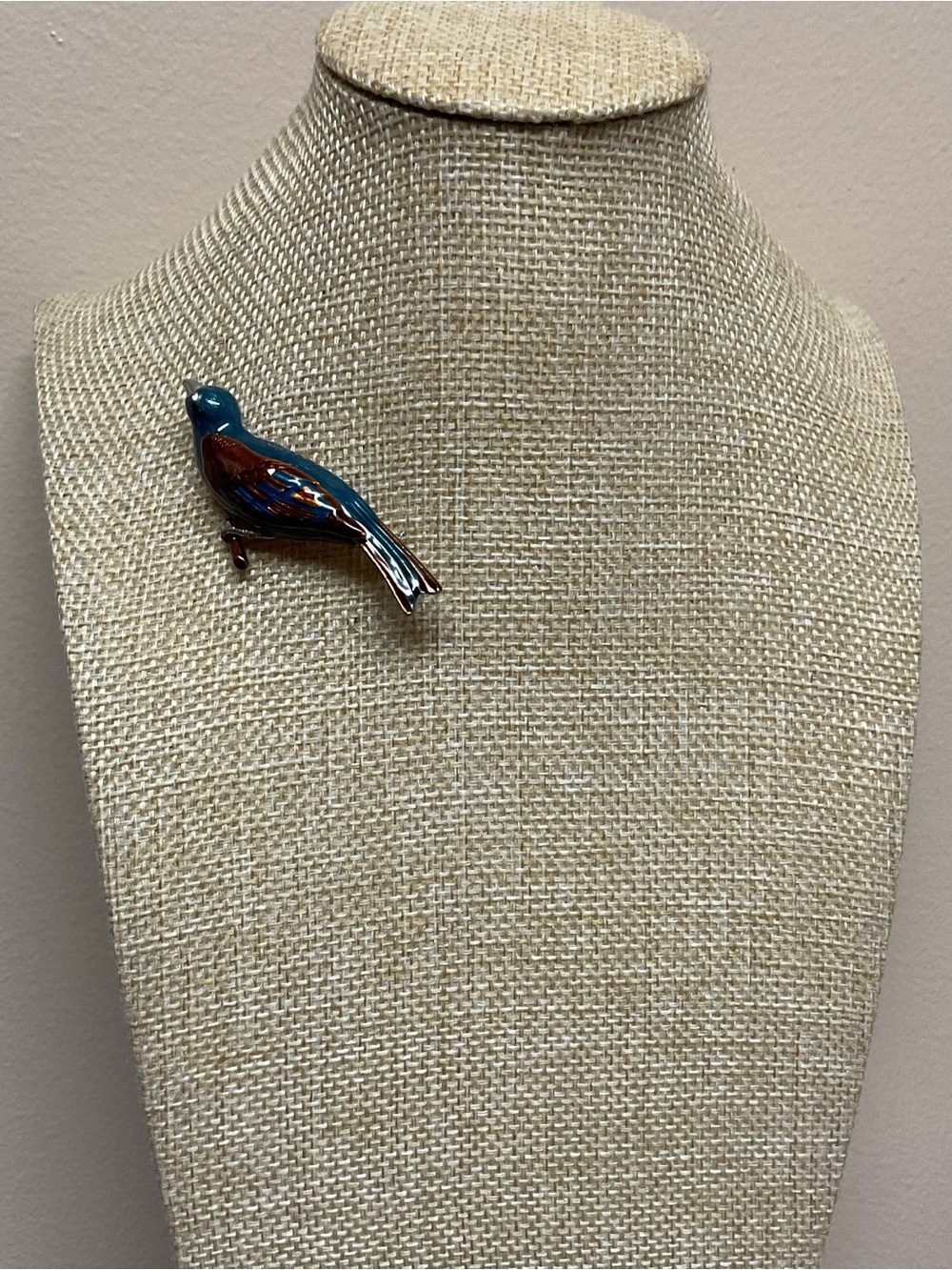 MMA Indingo Bunting Brooch, Hand Enameled and Crystal Eye.
